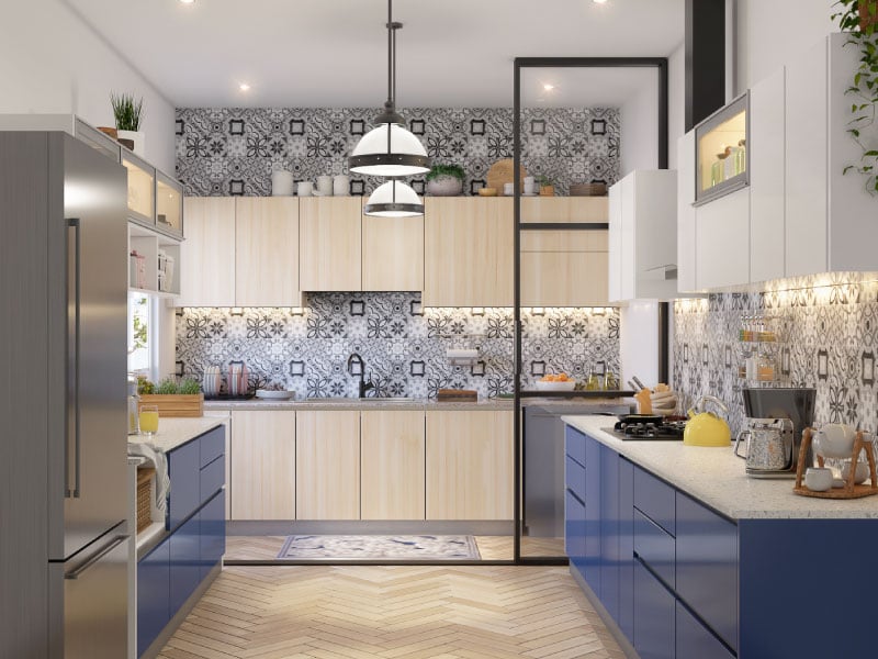 Imperial Blue U-Shaped Modular Kitchen